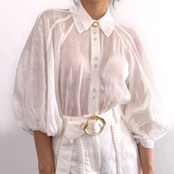 🛑 SOLD 🛑 AJE Palms Puff Sleeve Blouse Ivory • RRP $295 • BNWoT Never Worn - Picture 3 of 8